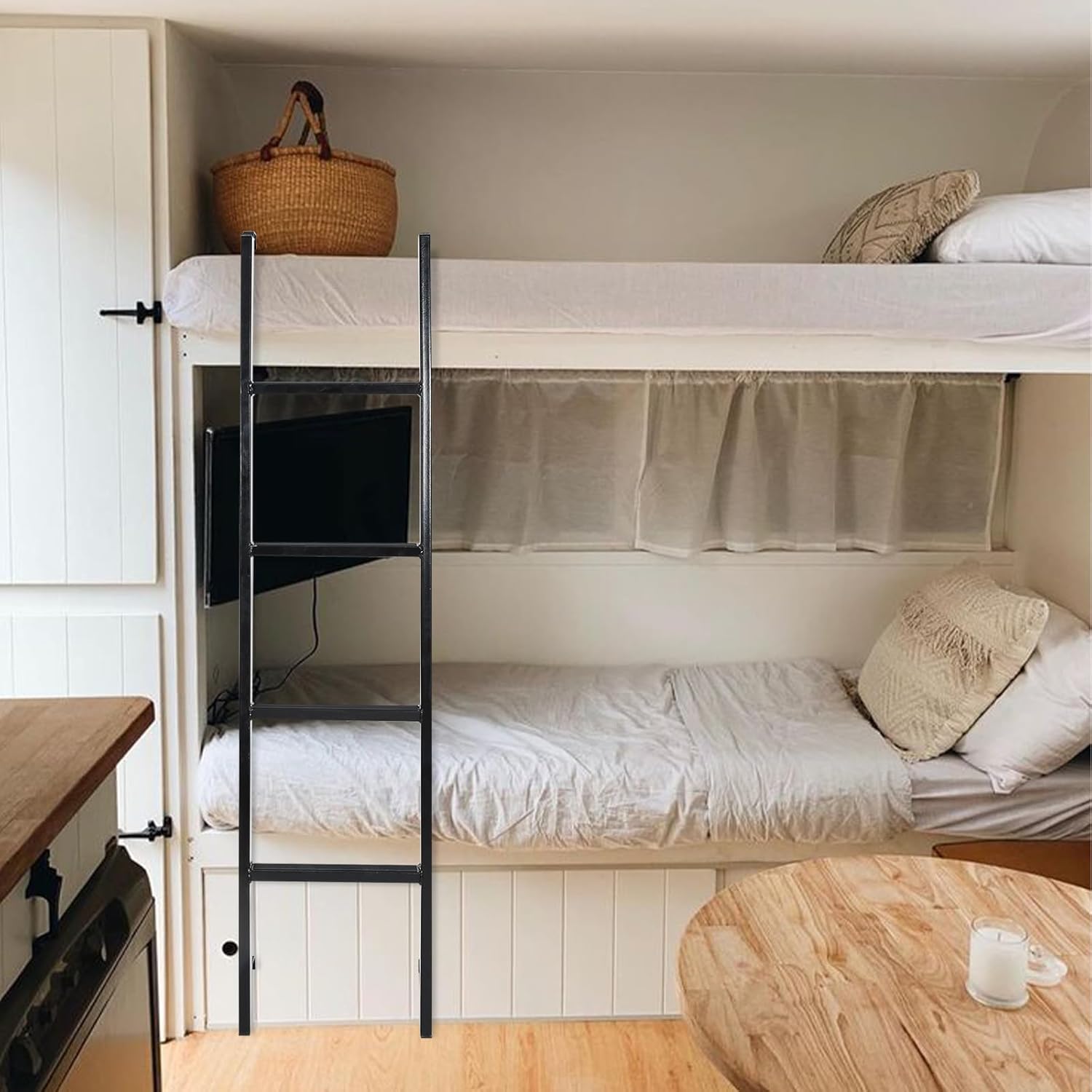 RV Bunk Bed Ladder, Heavy Duty Rv Ladders for Travel Trailers with Hooks and Foot Caps, Twin Bed Step Ladder for Home,Loft,Camper-55 inch