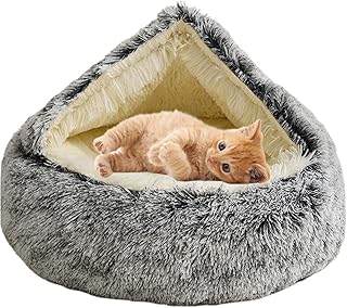 SEDOXX Fluffy Cat Bed for Small Pet Cave Bed Cats House Pet Nest Cat Nesting Bed Plush Tent Dogs Warm Bed Kitten Puppy 2 in 1 Bed Cuddly Cozy Pet Cushion Bed,40cm,Grey Plush