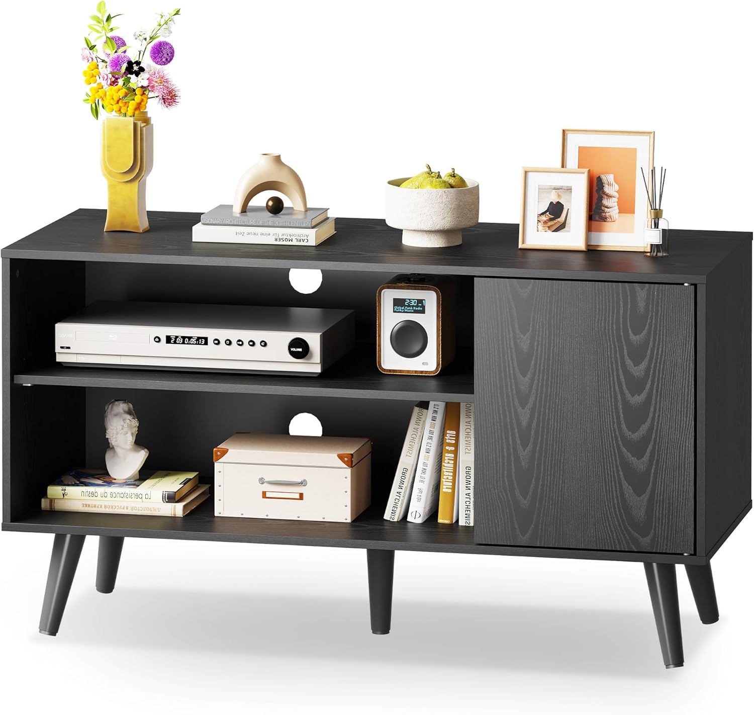 WLIVE TV Stand for 55 Inch TVs, Entertainment Center with Storage Cabinet, Mid-Century TV Stands for Living Room and Bedroom, 50" TV Console, White