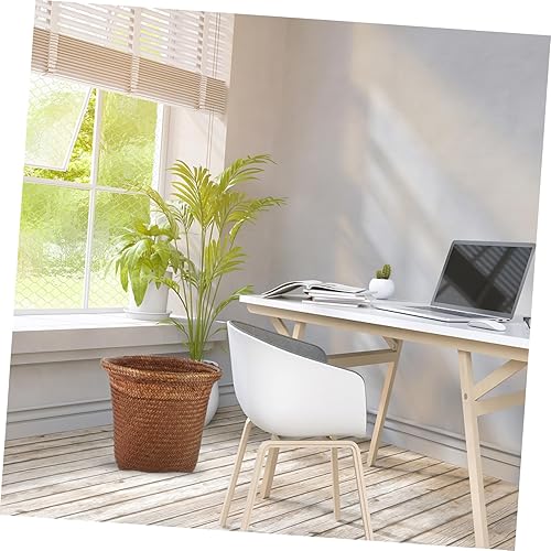Miniatura 7 de Gadpiparty Cesta de basura de mimbre tejida con pajilla, cesta de basura redonda de ratán, cesta de almacenamiento para artículos diversos,