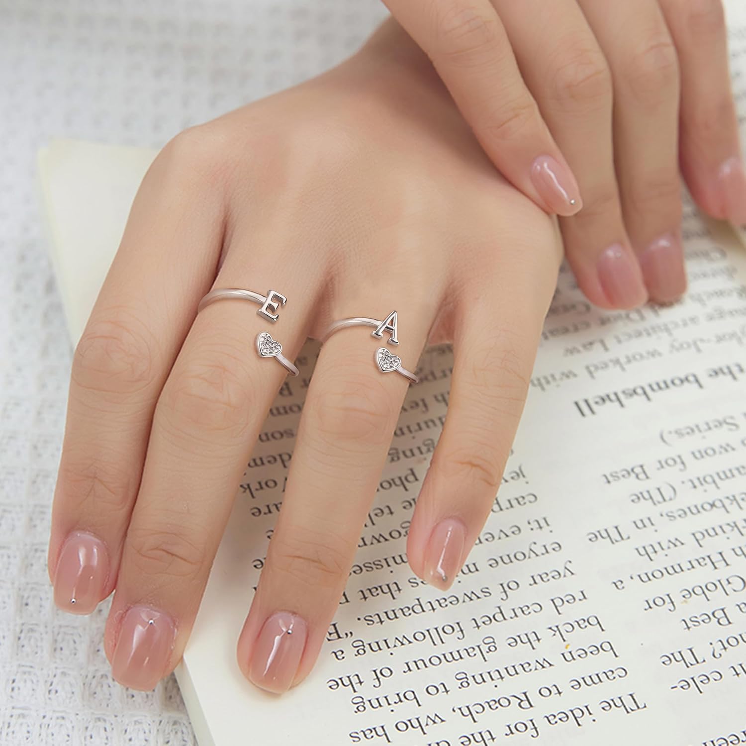 MILACOLATO Valentine's Day Gifts - 925 Sterling Silver Initial Rings for Women Teen Girl 18K Gold Plated Heart Letter Rings Adjustable Capital Letter Ring Stackable Thumb Pinky Rings for Mothers Daughter Birthday Bridesmaid Gifts Jewelry - Image 3