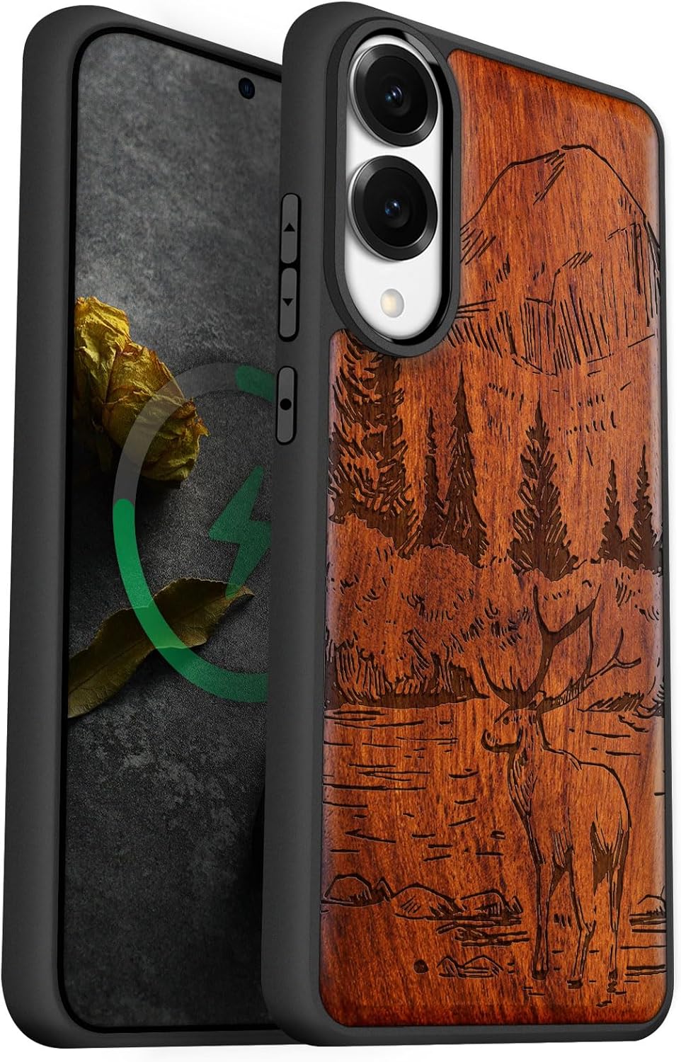 Carveit Magnetic Wooden Case for Samsung Galaxy S25 Edge Case 2025, TPU Shockproof Cover & Wood Artisan Engraved, Compatible with MagSafe Wireless Chargers (Viking Symbol) Rosy