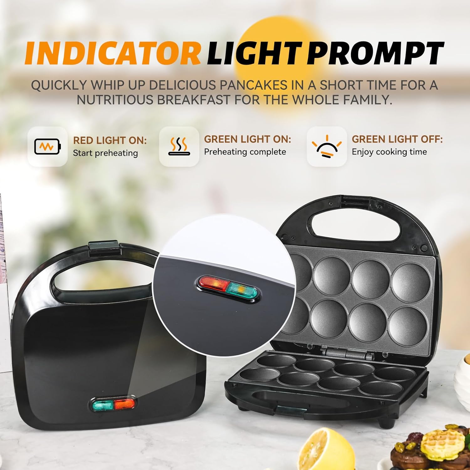 Pancake Maker, Mini Pancake Maker Machine Nonstick with Quick Heat-Up Make 8 pcs Pancakes, Electric Pancake Maker, Great for Breakfast, Snacks and Desserts