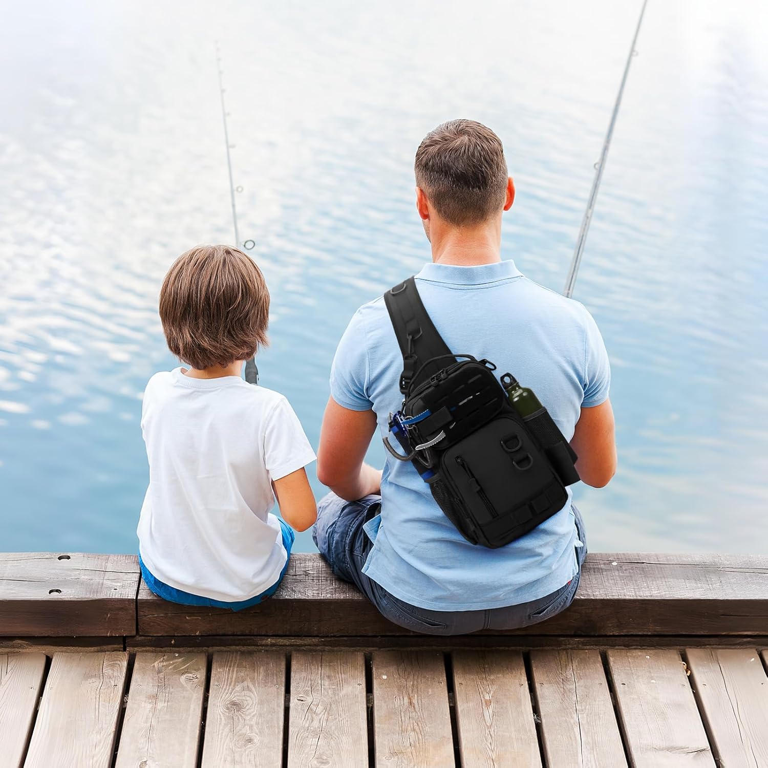 CamGo Small Tactical Sling Bag Black Military One Strap Crossbody Fishing Shoulder Pack Molle Backpack for Sport Daily - Image 8