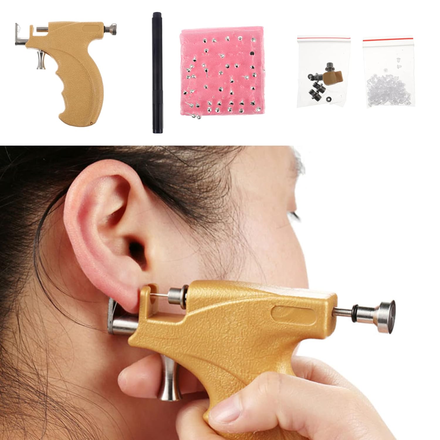 minkissy 1set No Pain Ear Piercing Tools Kit Ear Studs for Easy and Accurate Body Piercing