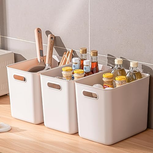 Miniatura 5 de Contenedores de almacenamiento de plástico con tapas, cestas de almacenamiento, contenedor con asa, contenedores organizadores de almacenamiento