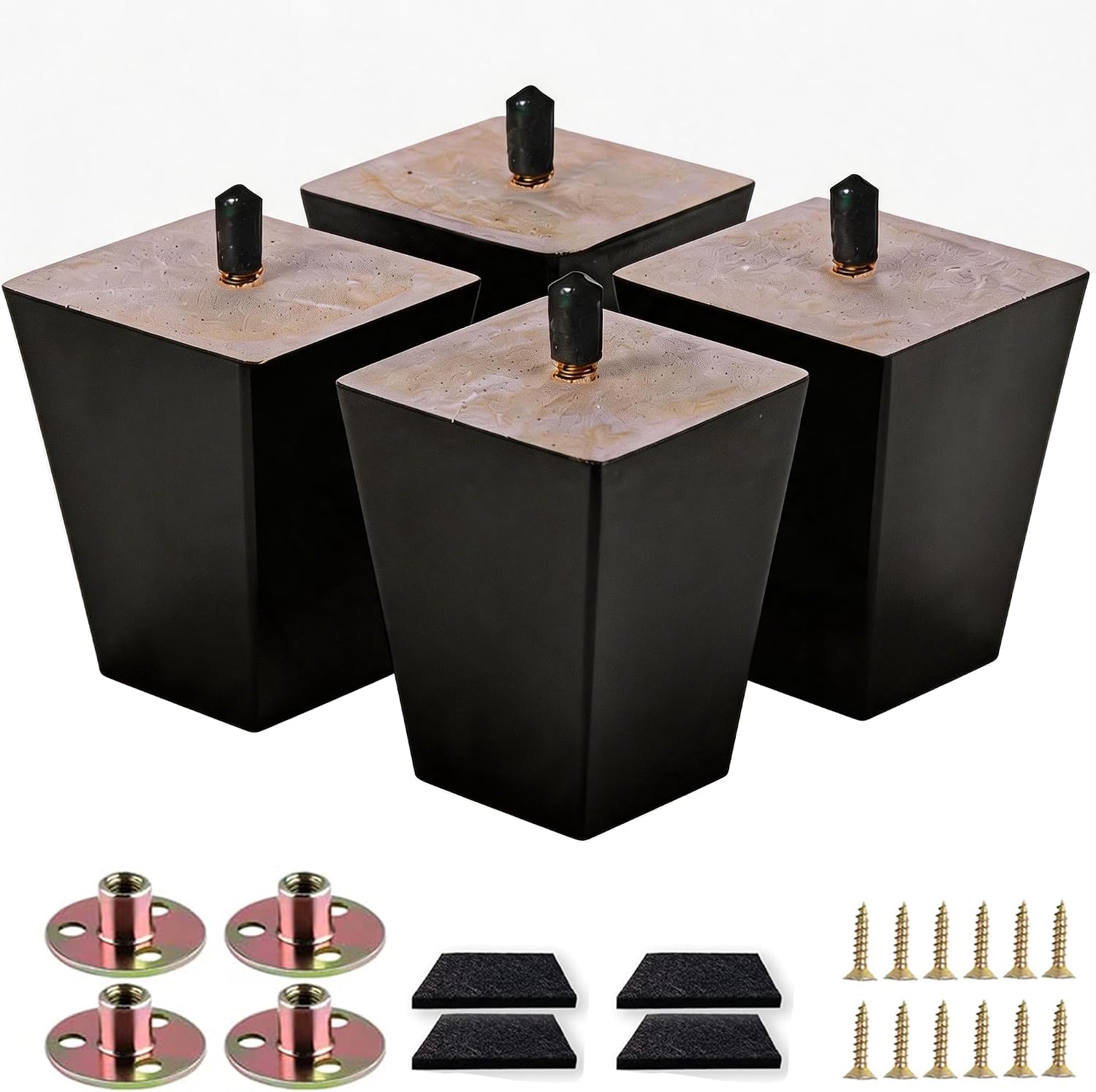 Sofa Legs Square Bed Feet 5 inch Wood Replacement Leg for Furniture Set of 4,Black (5”, 4set)