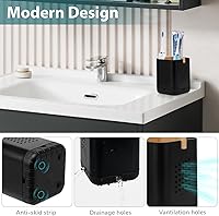 Vista 3 de Boperzi Portacepillos de dientes negros para baño, soporte eléctrico para cepillos de dientes con divisor de bambú, cepillo de dientes