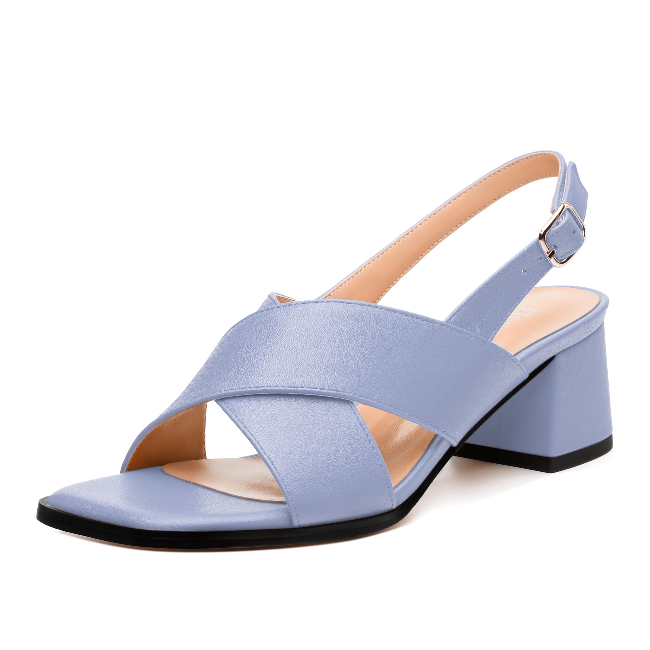 GUAVAIVY Women's Chunky Heel Sandals, Open Square Toe Adjustable Buckle Strap Low Block Heel Fashion Sandals for Women, Solid Color Versatile Shoes