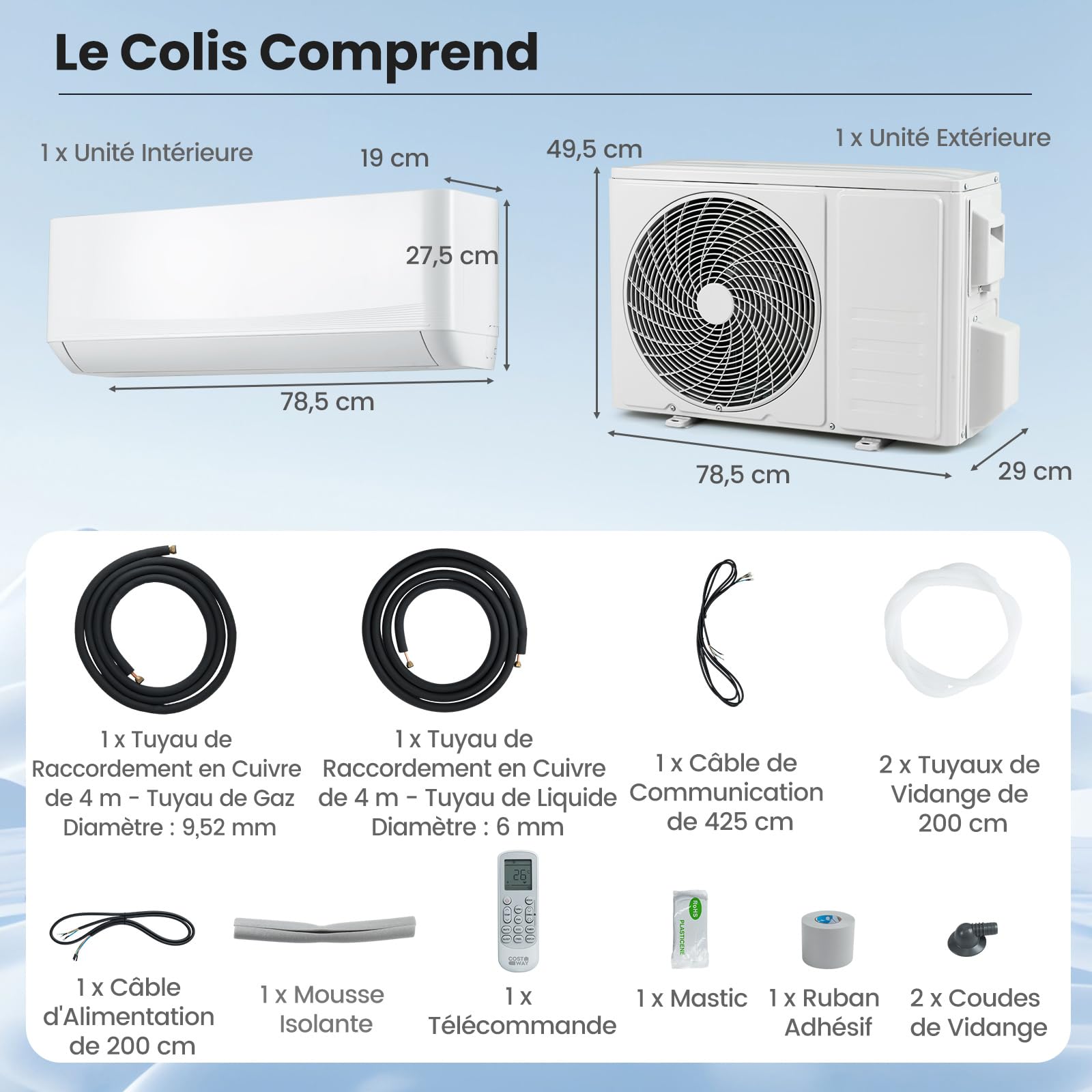RELAX4LIFE Climatiseur Mural Reversible 12000 BTU | Clim Reversible Prêt à Poser | Pompe à Chaleur | Système Inverter Eco | Climatisation Split Silencieuse | 7 Modes 8 Vitesses | Tout Inclus