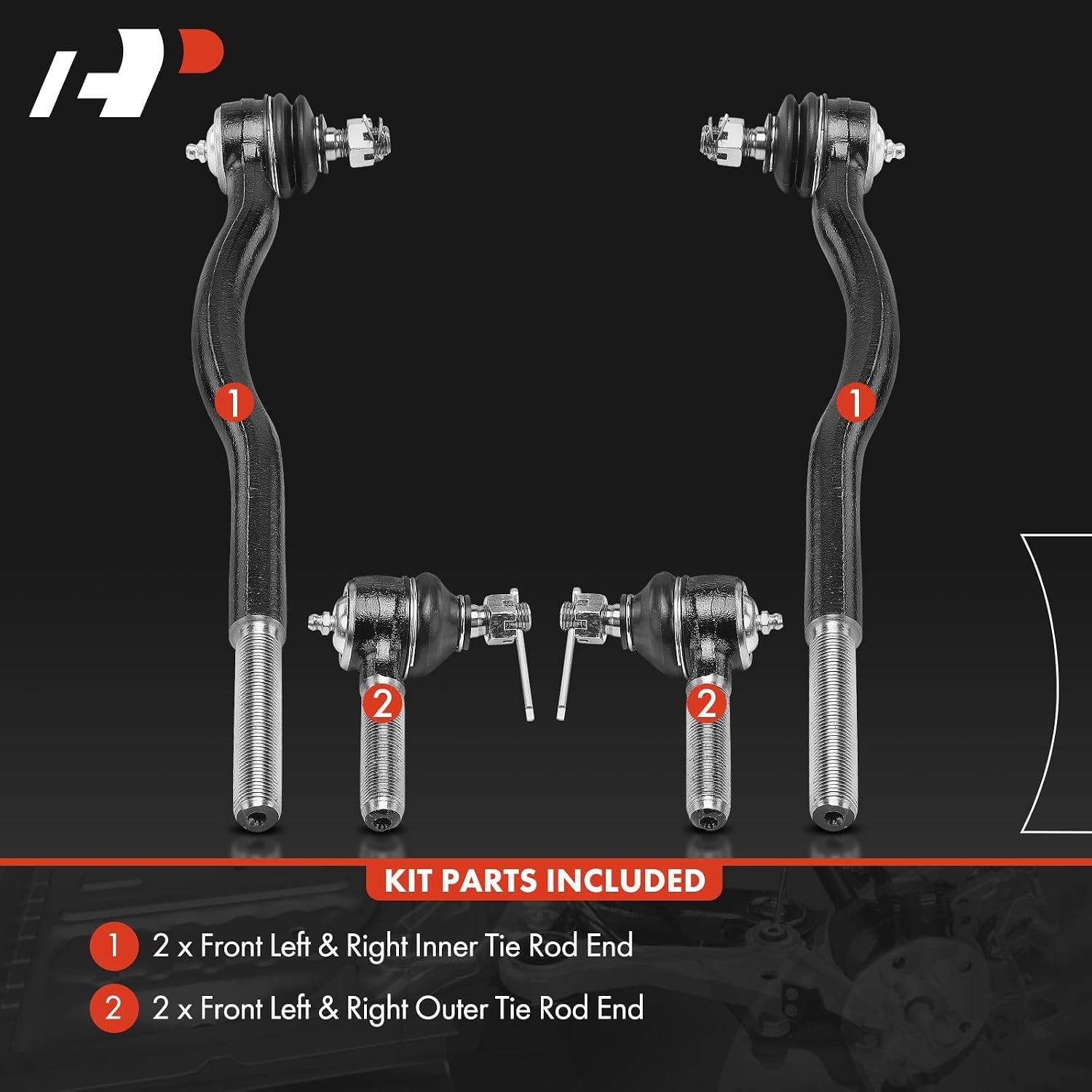 A-Premium Set of 4, Front Inner & Outer Tie Rod End Kit, Compatible with Chevrolet Tracker 1998-1998 & Geo Tracker 1989-1997 & Suzuki Sidekick 1989-1998