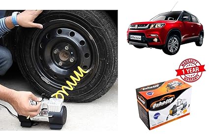 Oshotto 12V Heavy Duty with 100W Copper Motor Double Cylinder Air Compressor/Tyre Inflator Compatible with Maruti Suzuki Brezza