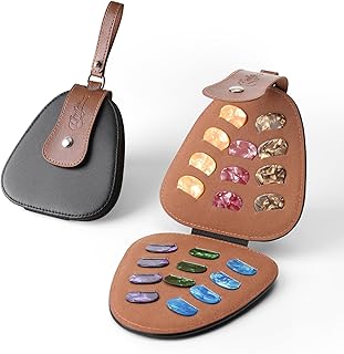 Guitar Picks Holder for Acoustic Electric Guitar Accessories, Variety Pack Picks Case Pouch, PU leather Sleek Vintage Pick Bag with Handle, Music Gift for Guitar Players (Olny Case)