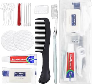 HQSLsund 25-Pack Bulk Personal Hygiene Kits: 8-in-1 Disposable Toothbrush, Mint Toothpaste, Soap, Floss, Comb & Vanity Kit for Travel, Homeless Aid