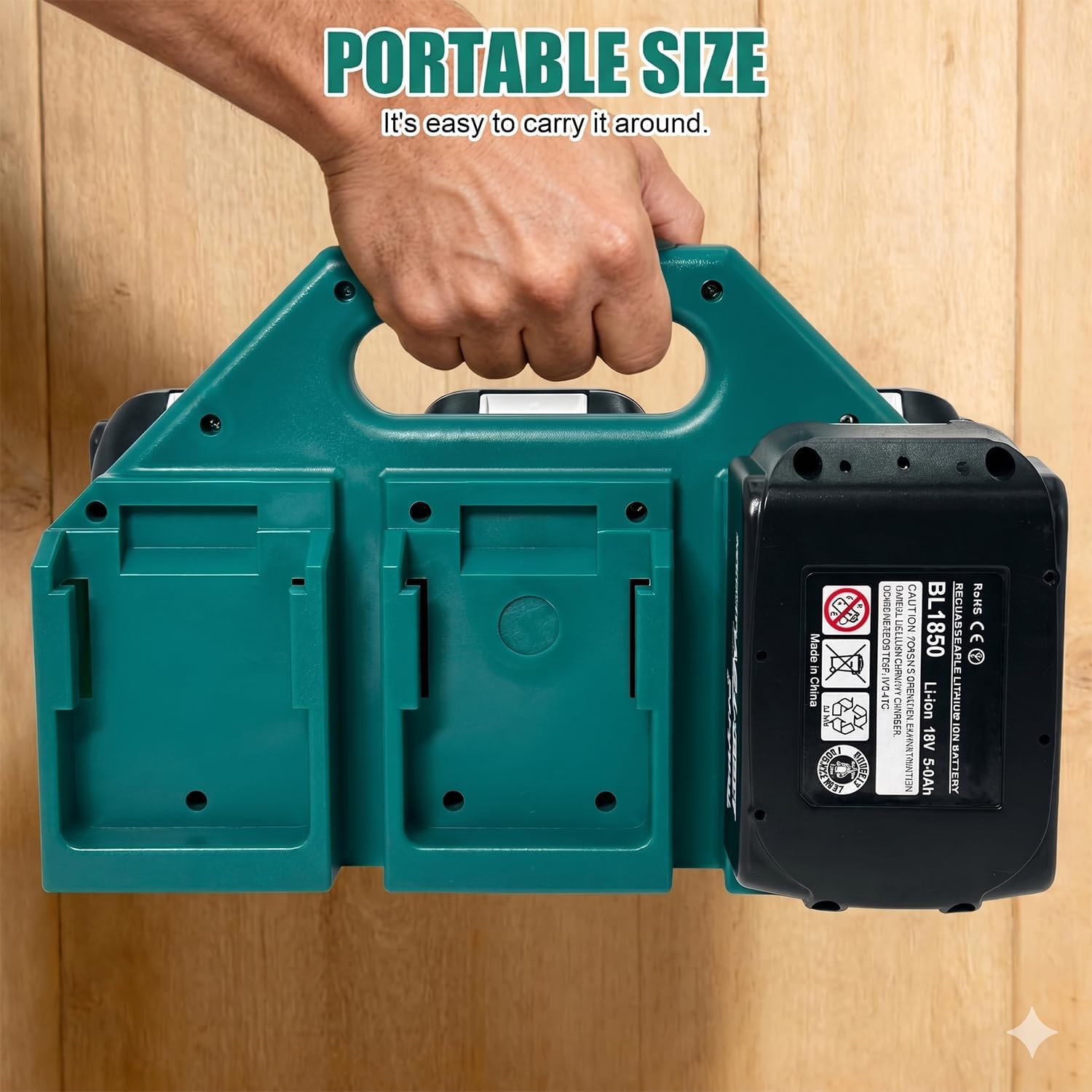 6-Slot Battery Carrying Holder for Makita 18V & 14.4V, Batteries Tool Case Storage Organizer Rack for Makita, Portable and Rugged Battery Caddy with Handle for Jobsite and Mount Bag Use
