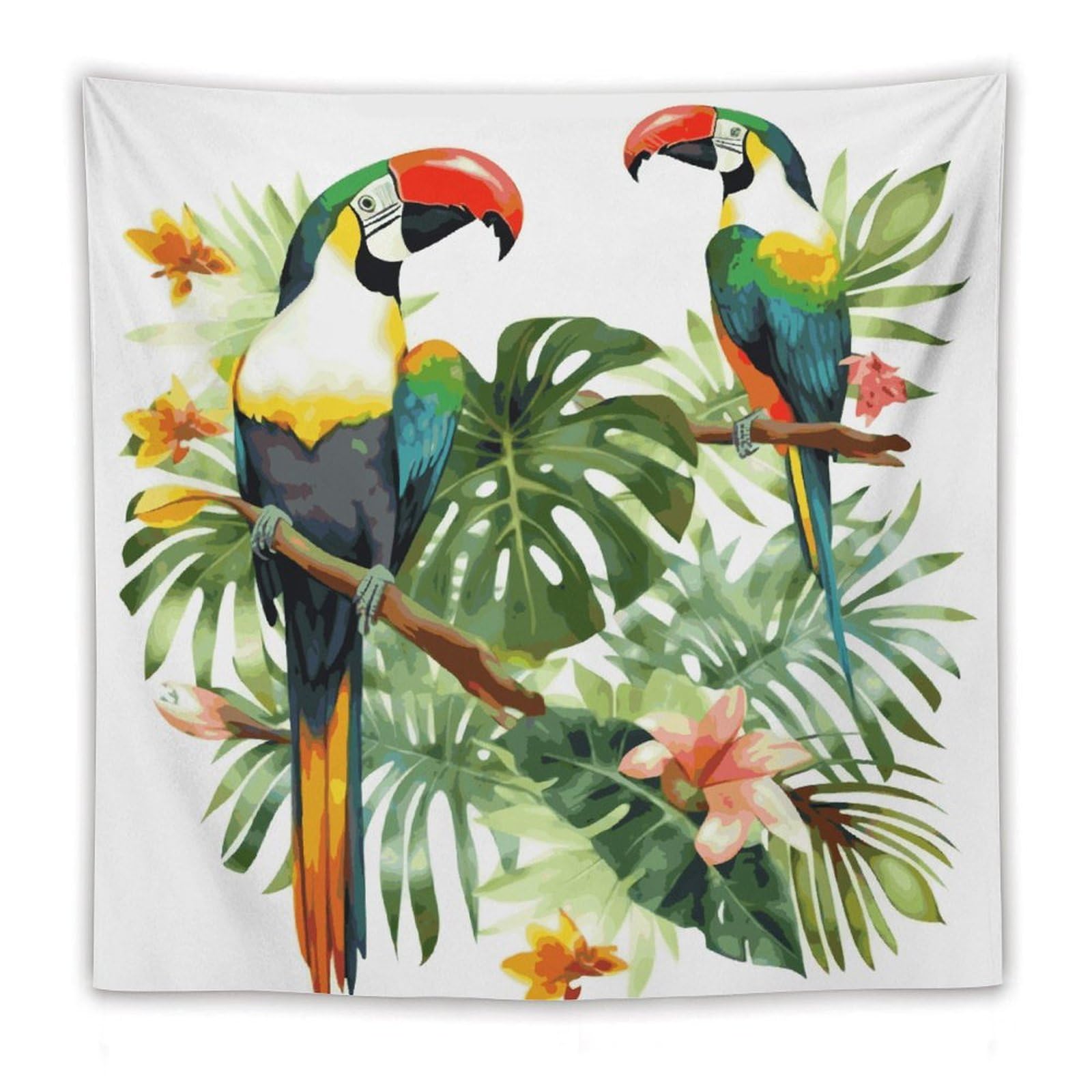 LDGSUPH Toucans Parrot Palm Tree Leaves Tapestry Wall Hanging Decor Anti-fading Aesthetic Wall Tapestries Fashion Wall Blanket Decor Modern Wall Art Tapestry for Bedroom Home Decor 60"x60"