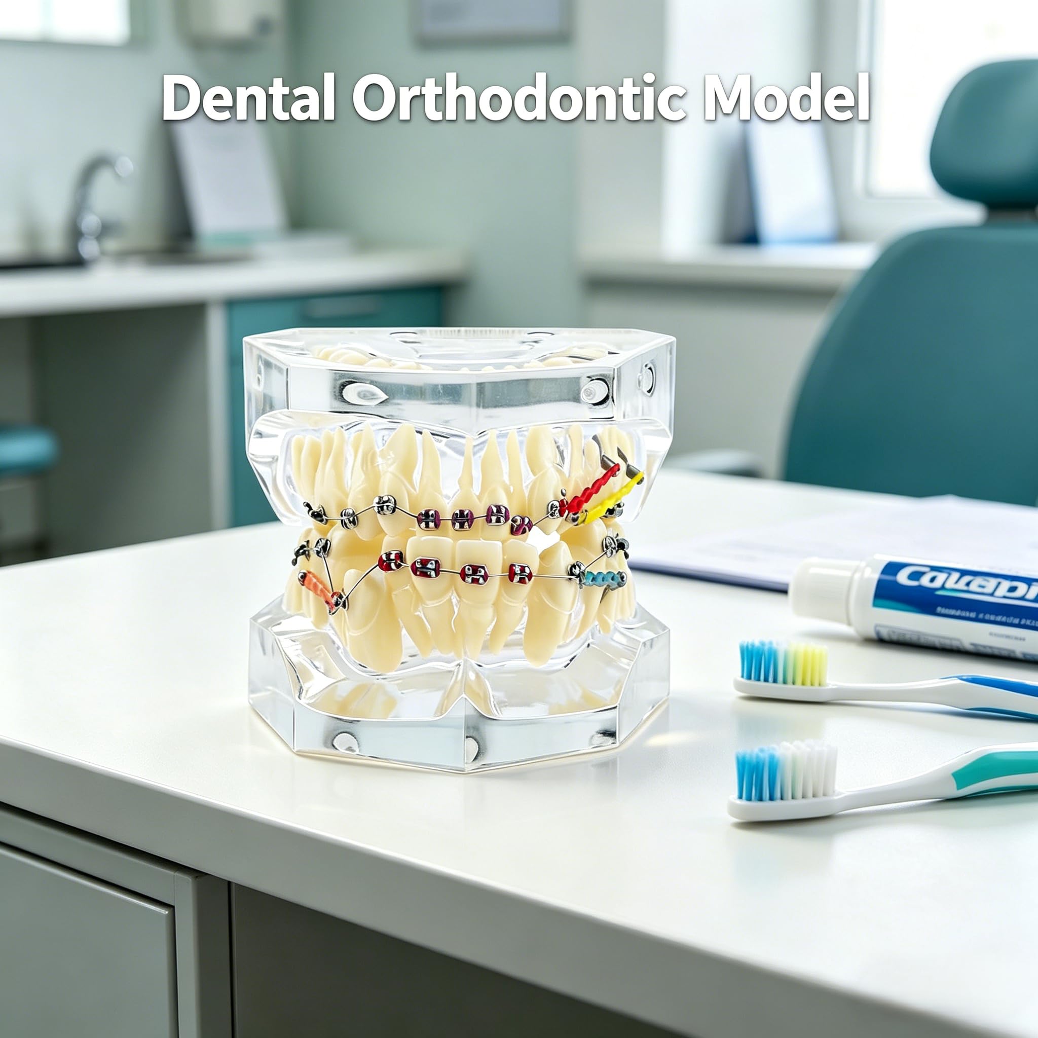 Tipodonto Oral Dental Modelo Dental Ortodóntico Estándar con Dentadura de Resina y Alambre Transparente