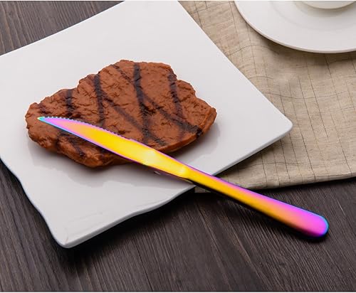 Miniatura 3 de Berglander Cuchillo de carne de acero inoxidable multicolor chapado en titanio, cuchillo de carne resistente para chefs, ideal para barbacoa, bodas,