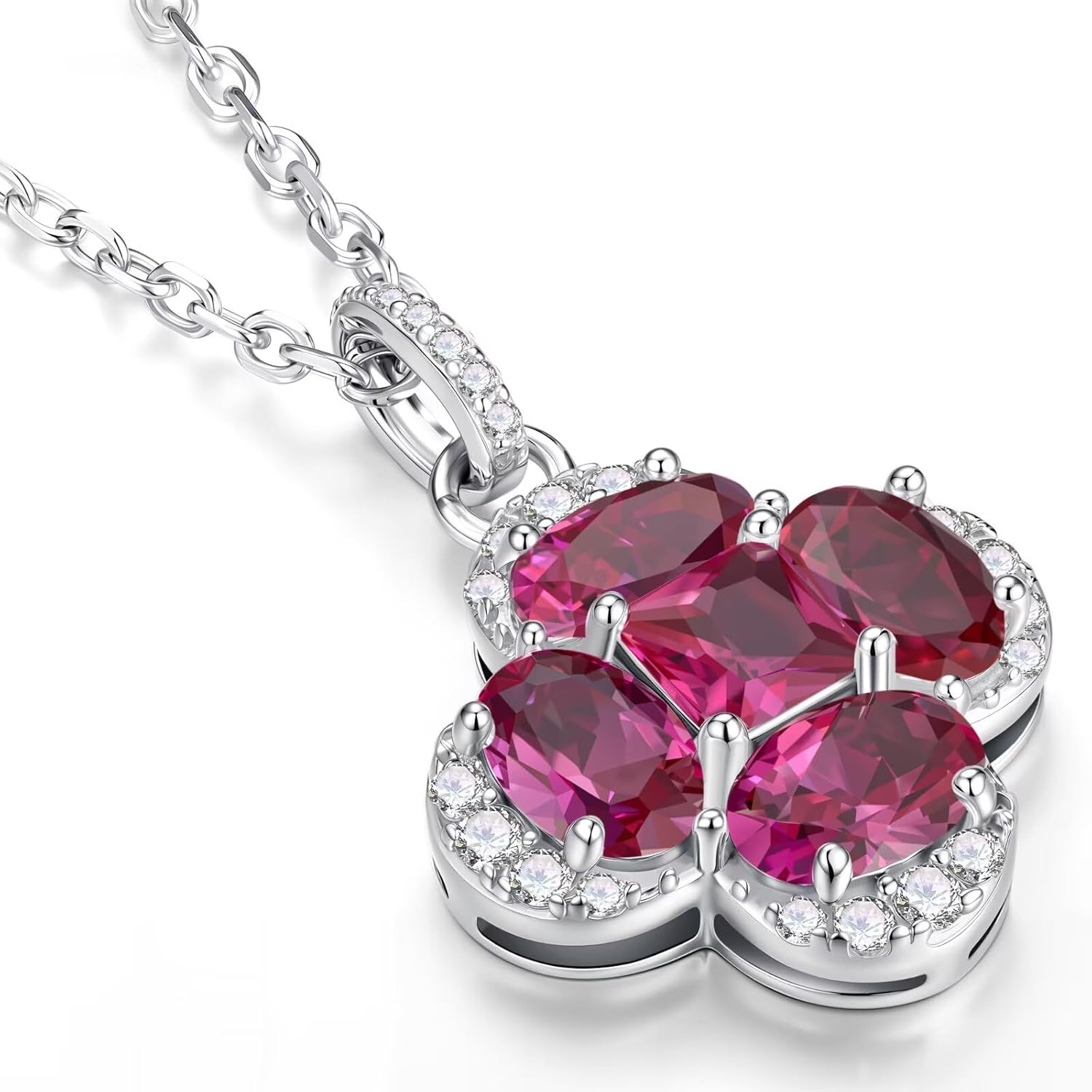 Iefil 925 Sterling Silver Birthstone Clover Necklace for Women, Anniversary Birthday Gifts for Wife Girlfriend Mom Daughter