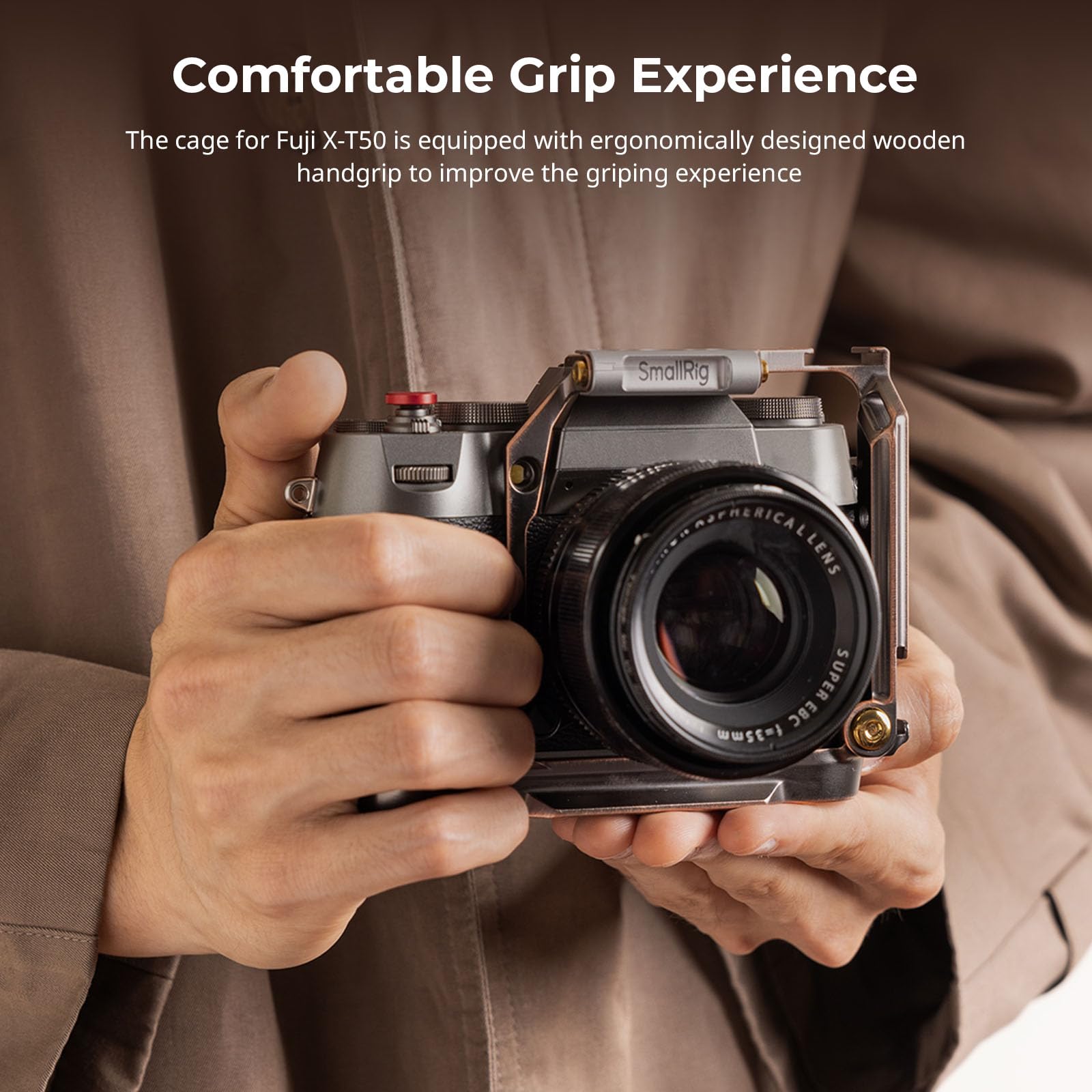 SMALLRIG Cage « Retro » pour FUJIFILM X-T50, Cage Complète en Alliage d'Aluminium, avec Plaque de Dégagement Rapide pour Arca et Support de Cold Shoe pour Microphone et Lumière - 4714