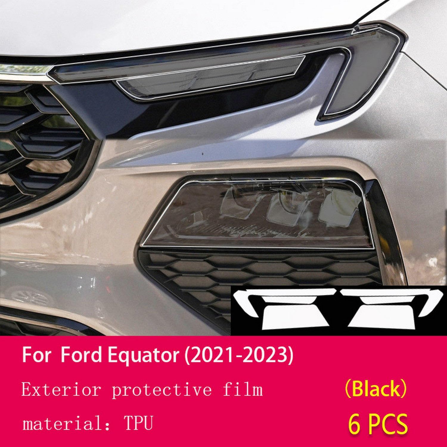 JCAKES Car Exterior PPF Protective Film Headlamp Scratch Protection TPU Transparent Film Smoked Black refit，for Ford Equator 2021-2023
