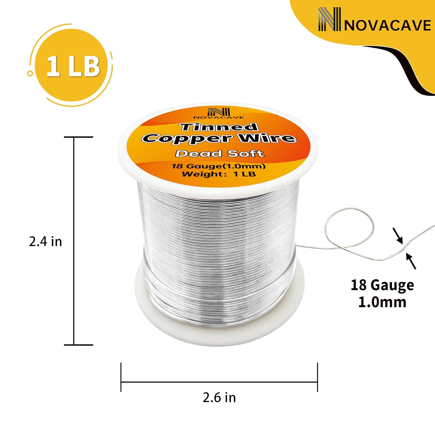 Tinned Copper Wire, 18 Gauge, 213Ft, 1Lb Spool, for Stained Glass, Beading, Jewelry Making
