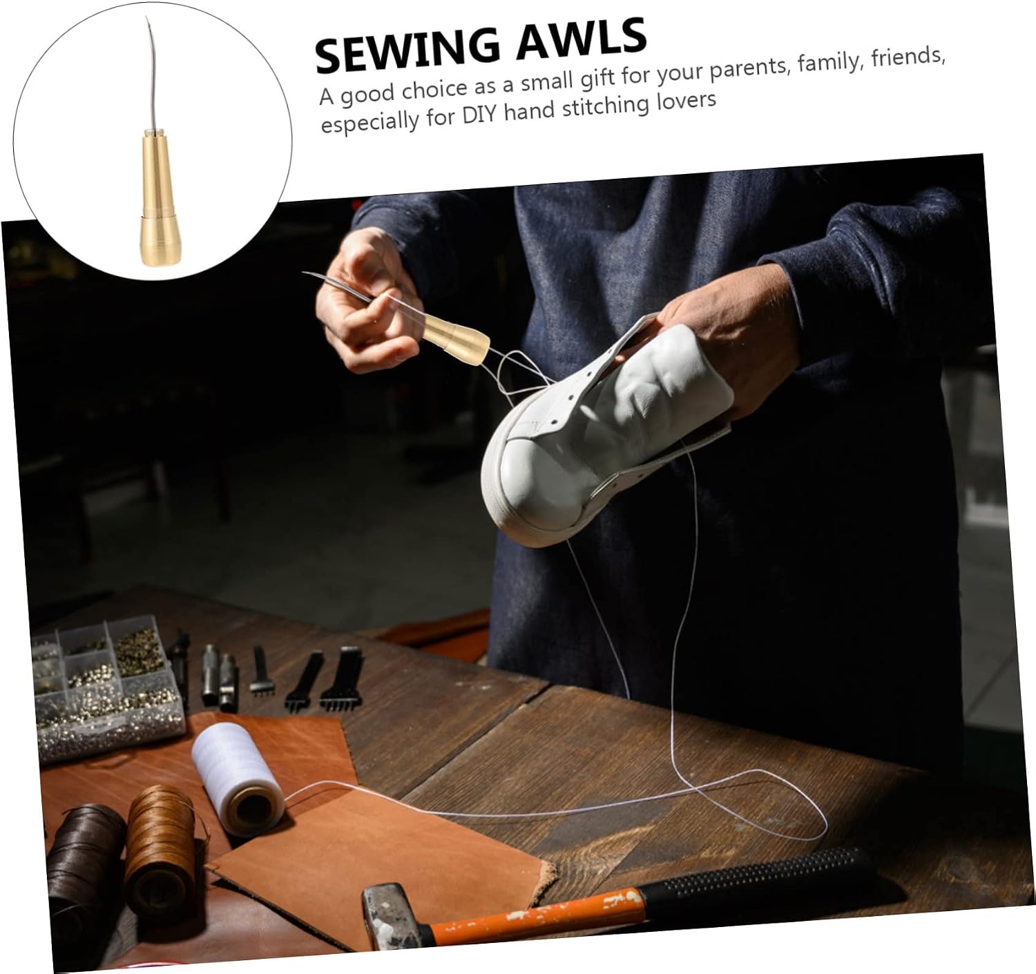 KONTONTY 6pcs Sewing Awls Compact Needle Handle for Leather Repair Shoe Fixing and Crafting Versatile Stitching Tool for Shoes Tents and More