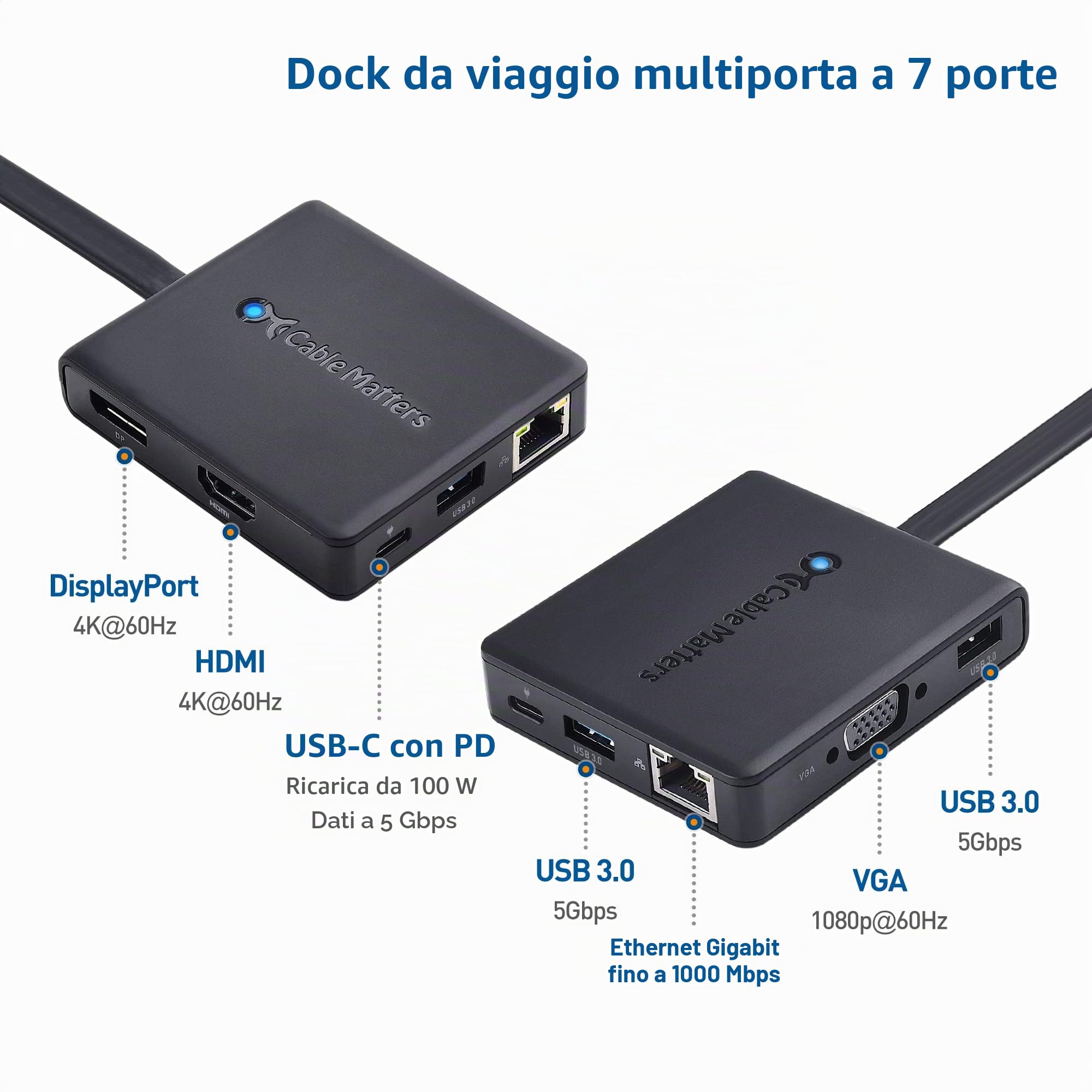 Cable Matters Cavo DisplayPort a HDMI | MacBook Pro, Dell XPS, Surface Pro e più, DisplayPort, USB3.0, Gigabit Ethernet, 100 W ricarica - Thunderbolt 4/3, USB4