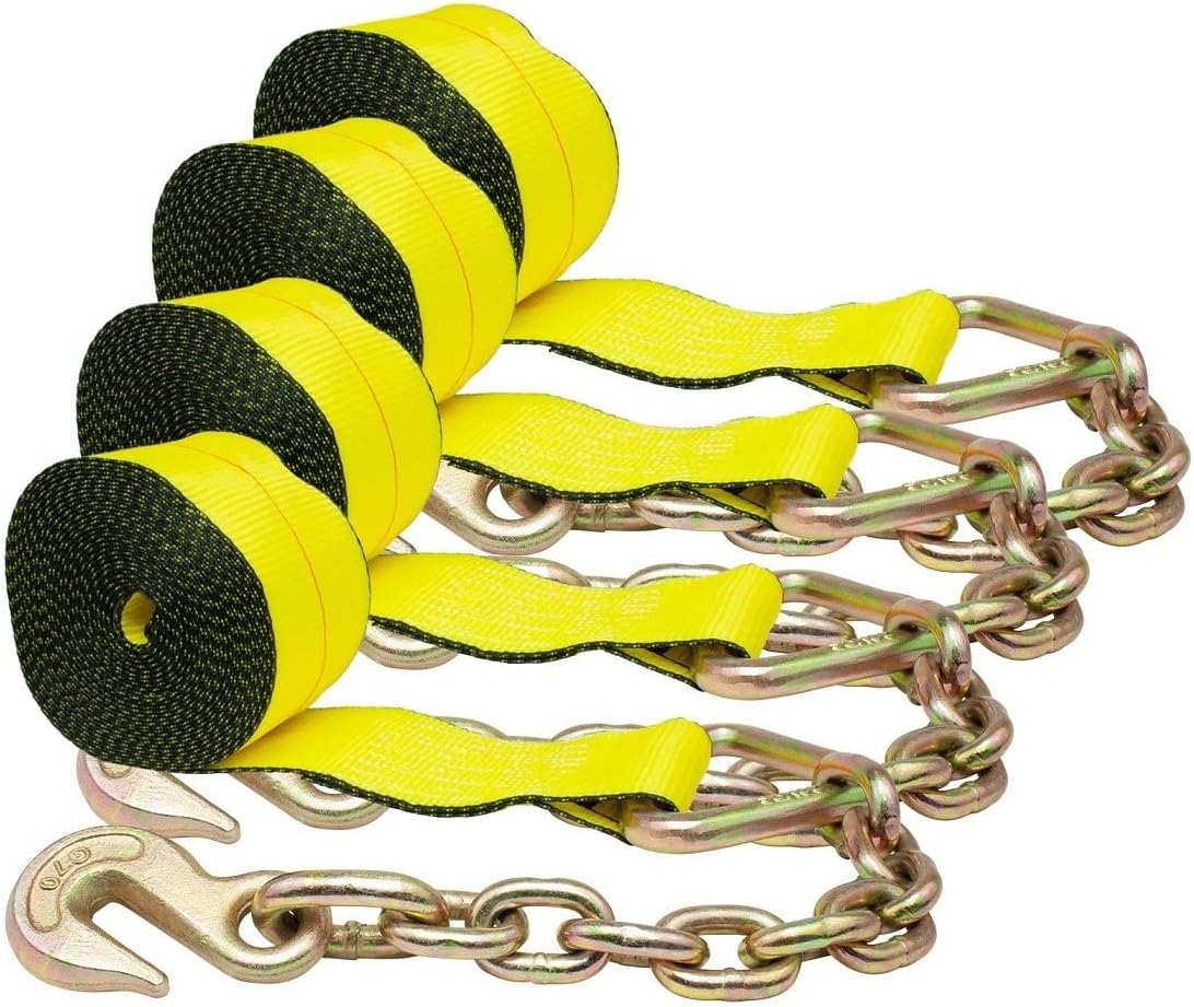Mytee Products (4 Pack) 4" x 30' Winch Straps w/Chain, WLL 5400 Flatbed Tie Down Strap