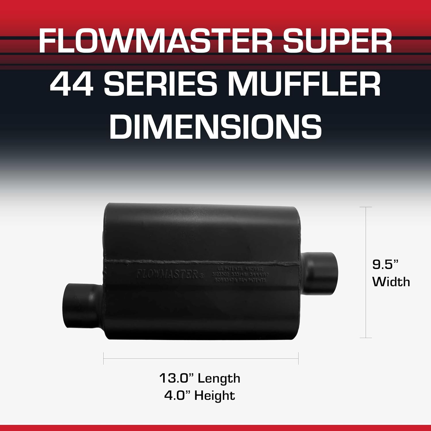 Flowmaster Super 44 Series Chambered Muffler – 3.00” Offset In/Center Out – Aggressive Sound – 16 Gauge Aluminized Steel –For Classic & Late Muscle Cars, Street Rods, Trucks, SUVs (943046)