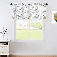 Vista 152 de VOGOL Cenefas con patrón de pájaros para ventanas de cocina, cenefa texturizada de lino con estampado floral y pájaros para ventanas pequeñas