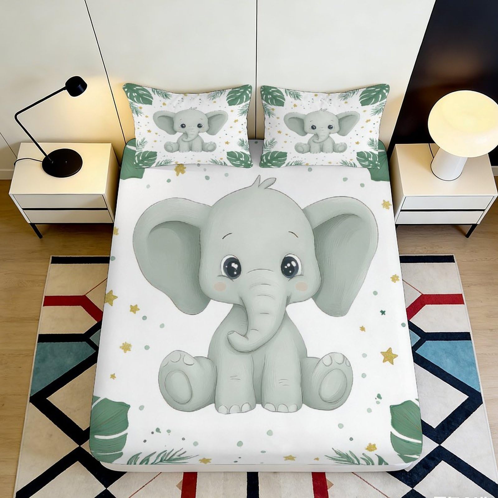 Jqzkxnhpbr Style-3 3D Printed Cute Elephant Fitted Sheet Microfiber Soft Animal Cartoon Bed Cover For Bedroom Dorm Mattress Protection Decor 90X200x25cm