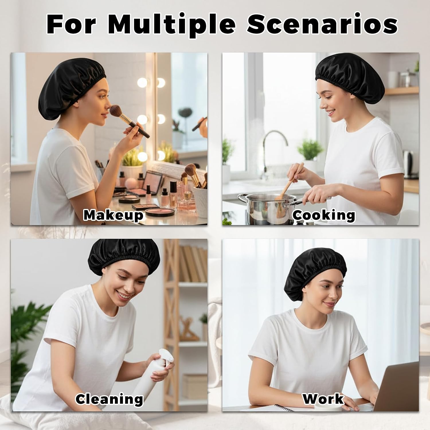 2Pcs Black 2 In 1 Wrap Cap Bonnet, 2 In 1 Wrap Cap for Silk Press with Reversible Adjustable Tie Band, Double Layered Nettie Design, New Sleeping Satinbonnet for Curly, Natural & Braided Hair