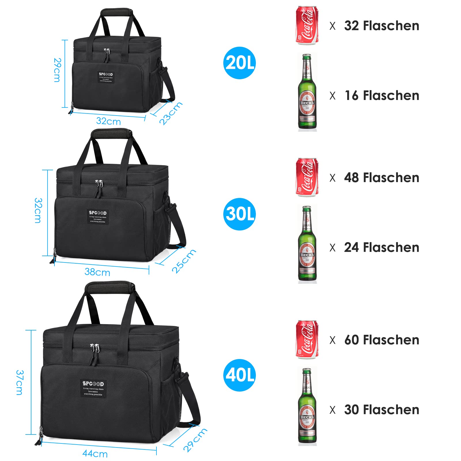 SPGOOD Bolsa isotérmica de 20 L/30 L/40 L, bolsa térmica para pícnic, grande, aislada, plegable, para congelador, para la playa, pícnic, camping, barbacoa, oficina