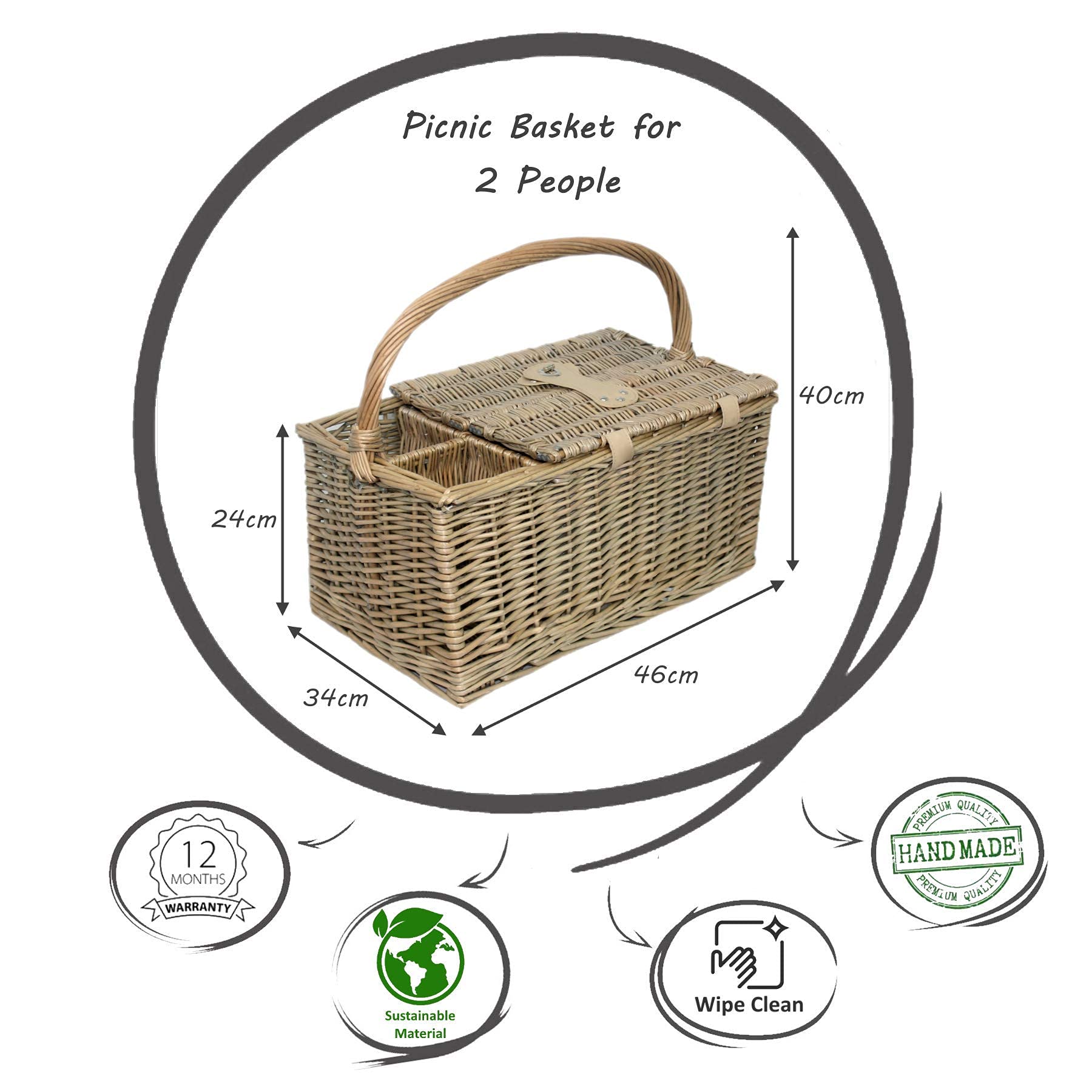 Wrenbury Deluxe Fitted Picnic Basket for 2 People with Chiller