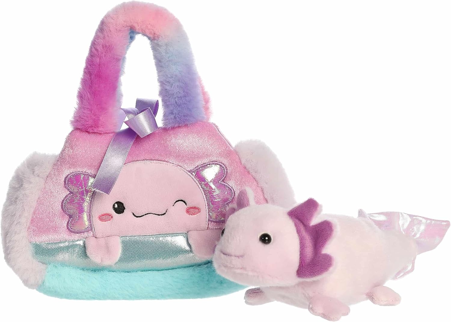 Aurora® Fashionable Fancy Pals™ Peek-A-Boo™ Purple Axolotl Stuffed Animal - Plush with Stylish Purse for Dress Up Fun - Perfect for Kids 3+ Years, Costumes, and Birthdays - Purple 7.5 Inches