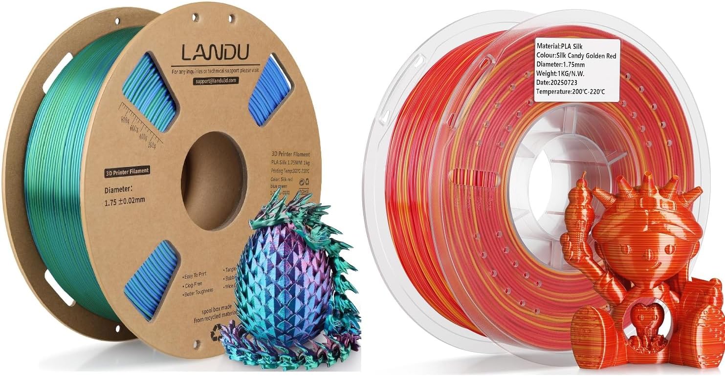 LANDU Silk PLA Filament 1.75mm,Tri-Color PLA Filament&Silk Candy PLA Filament