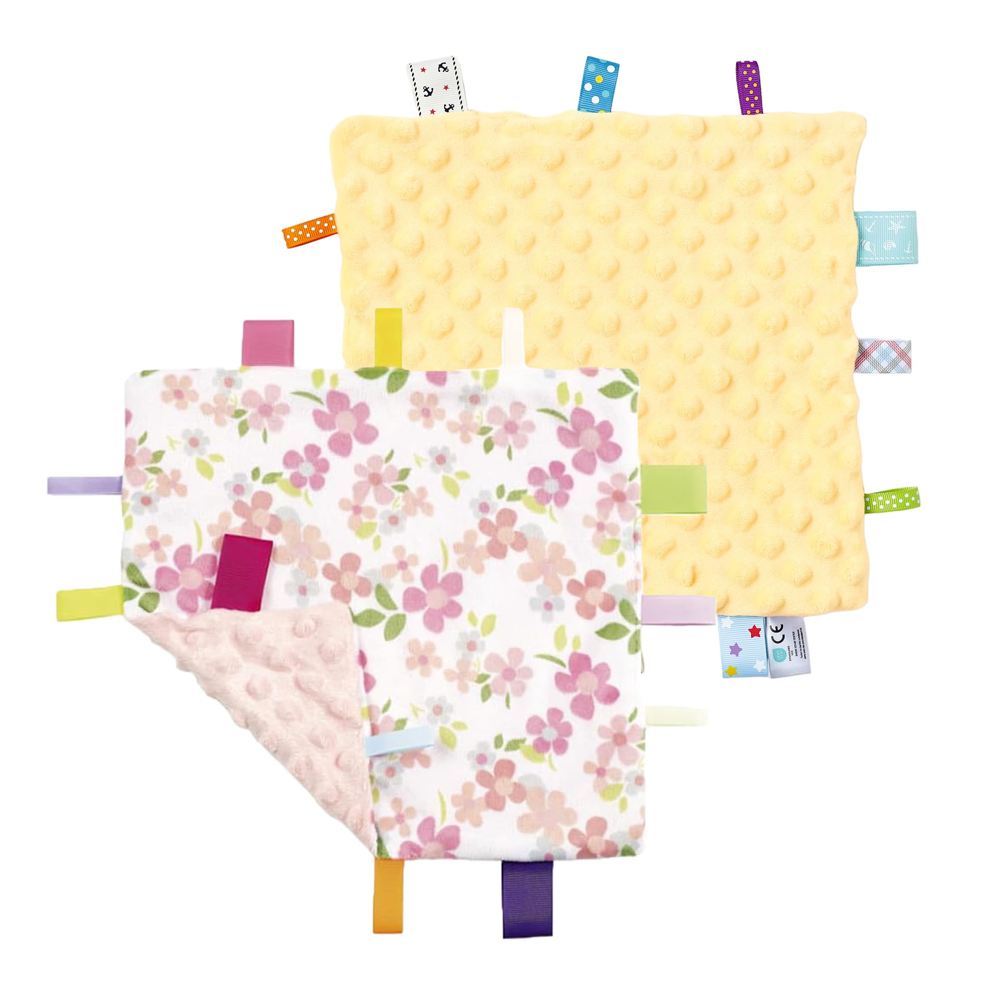CREVENT Security Blanket for Babies, Soft Baby Comforter, Sensory Plush Blanket for Baby Girls, Calming Sleep Companion, 24X24cm 10"X10" 2pcs