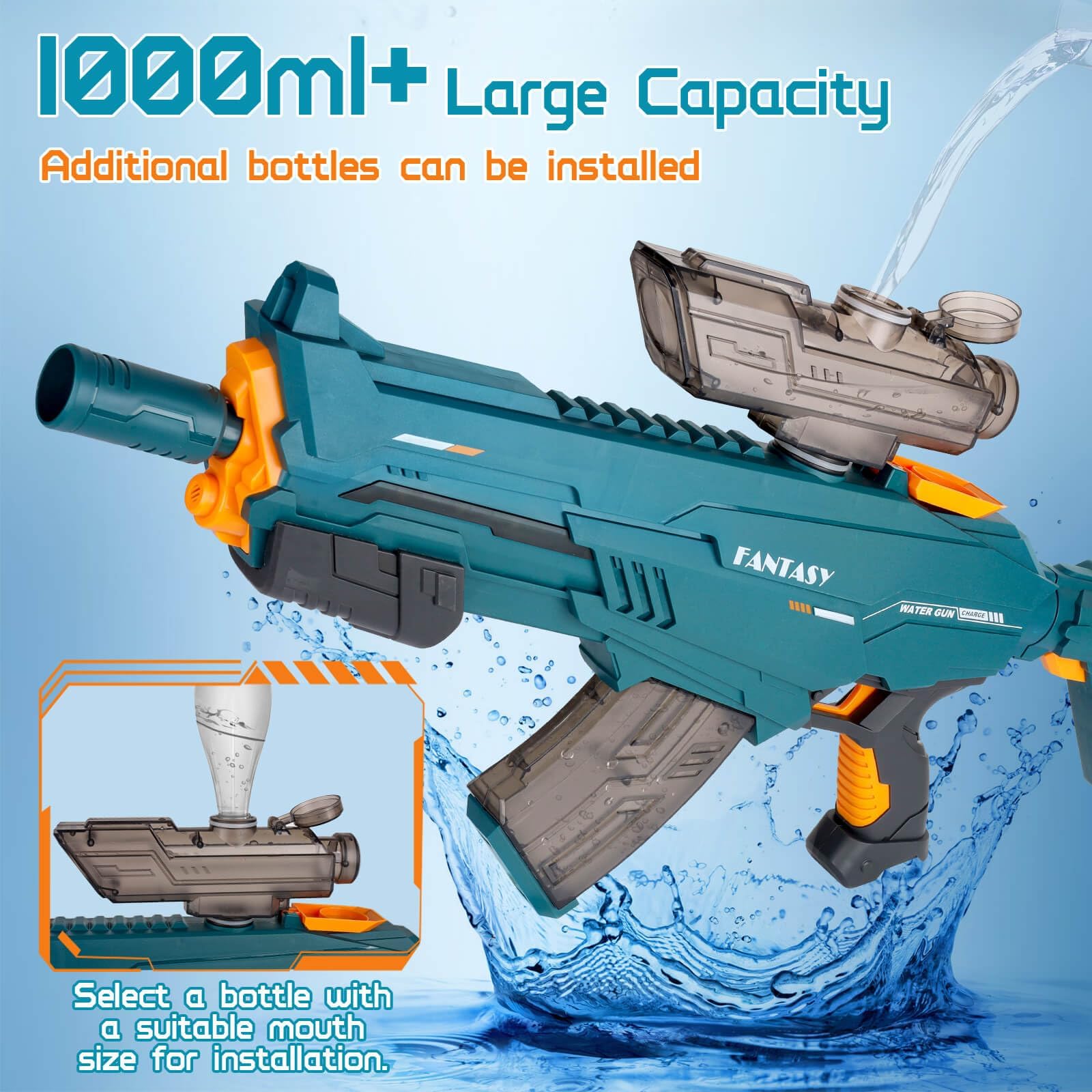 Maxee Elektryczny pistolet na wodę, pistolet o dużym zasięgu, pistolet natryskowy, zabawka dla dzieci i dorosłych, na lato, basen, imprezę, plażę, zielony, A01