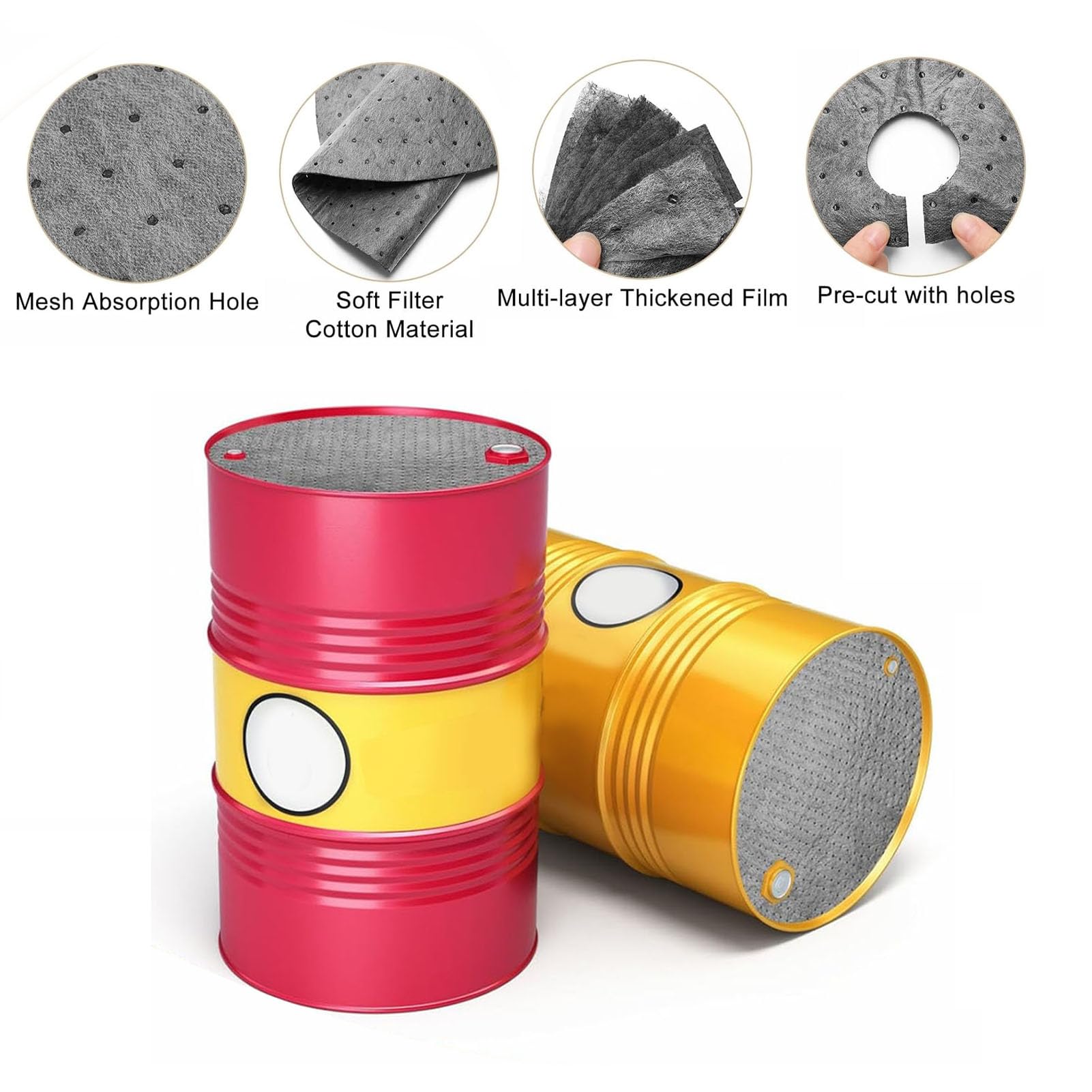 Naroote 25 Tapis Absorbants pour Dessus de Fût, Tapis Absorbants Rapides de 21 Pouces de Diamètre avec Conception à Trous en, pour Fûts de 55 Gallons, Ateliers, Sous-sols