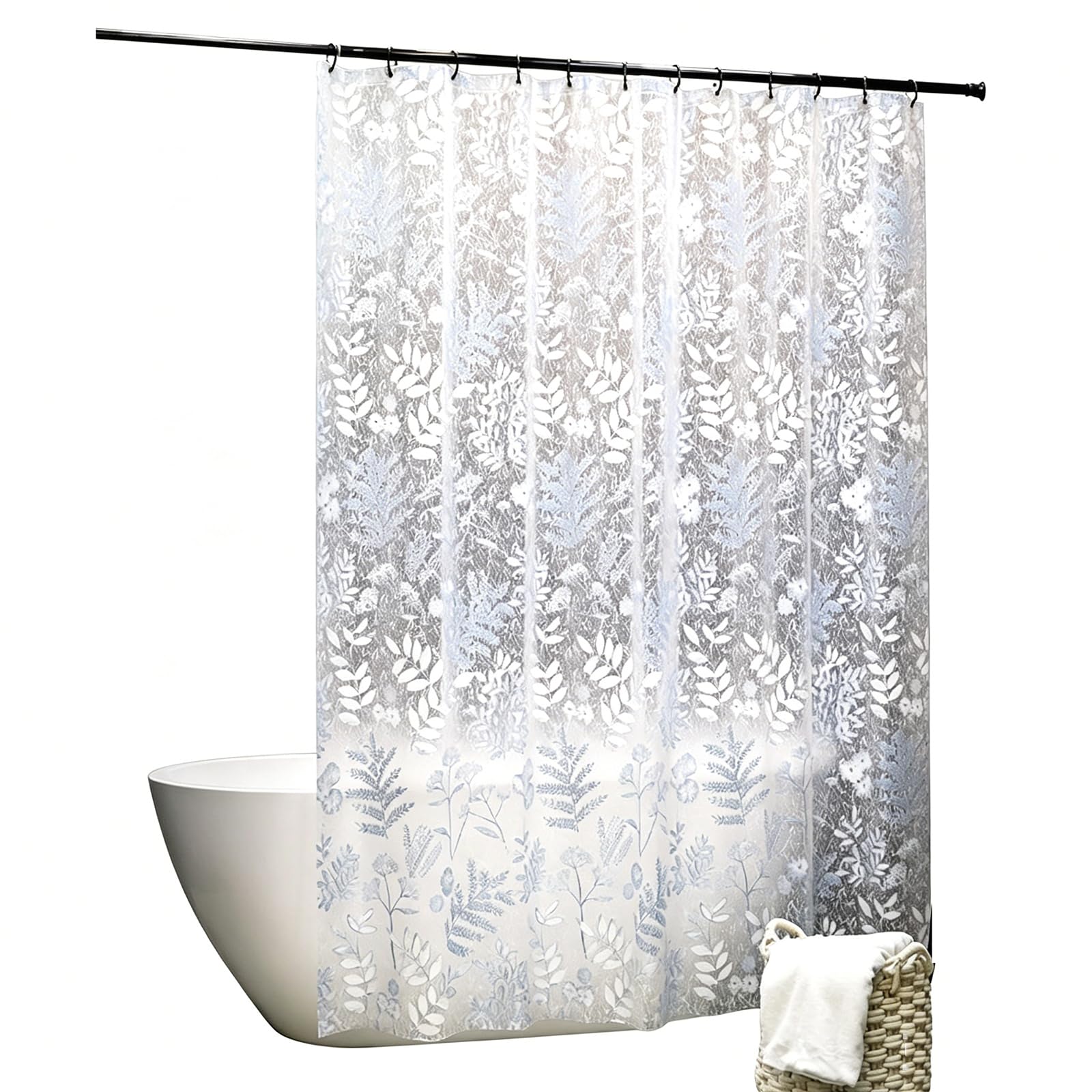 Générique Rideau de Douche EVA translucide étanche avec imprimé Floral léger, adapté pour la Salle de Bain et la Baignoire