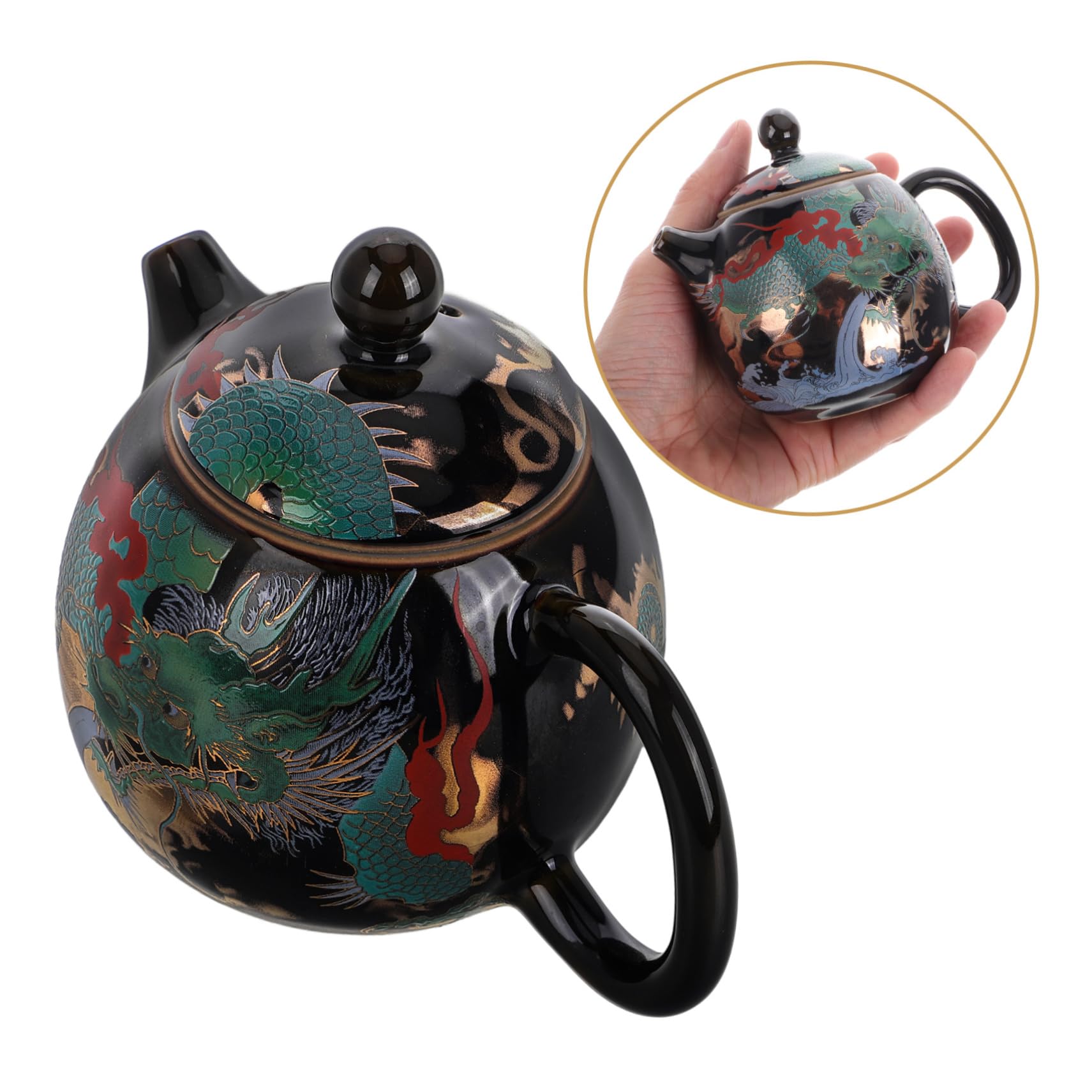 Tetera De Cerámica Vintage Diseño De Dragón Esmaltada Retro Para Camping y Preparación De Té Pequeña y Portátil