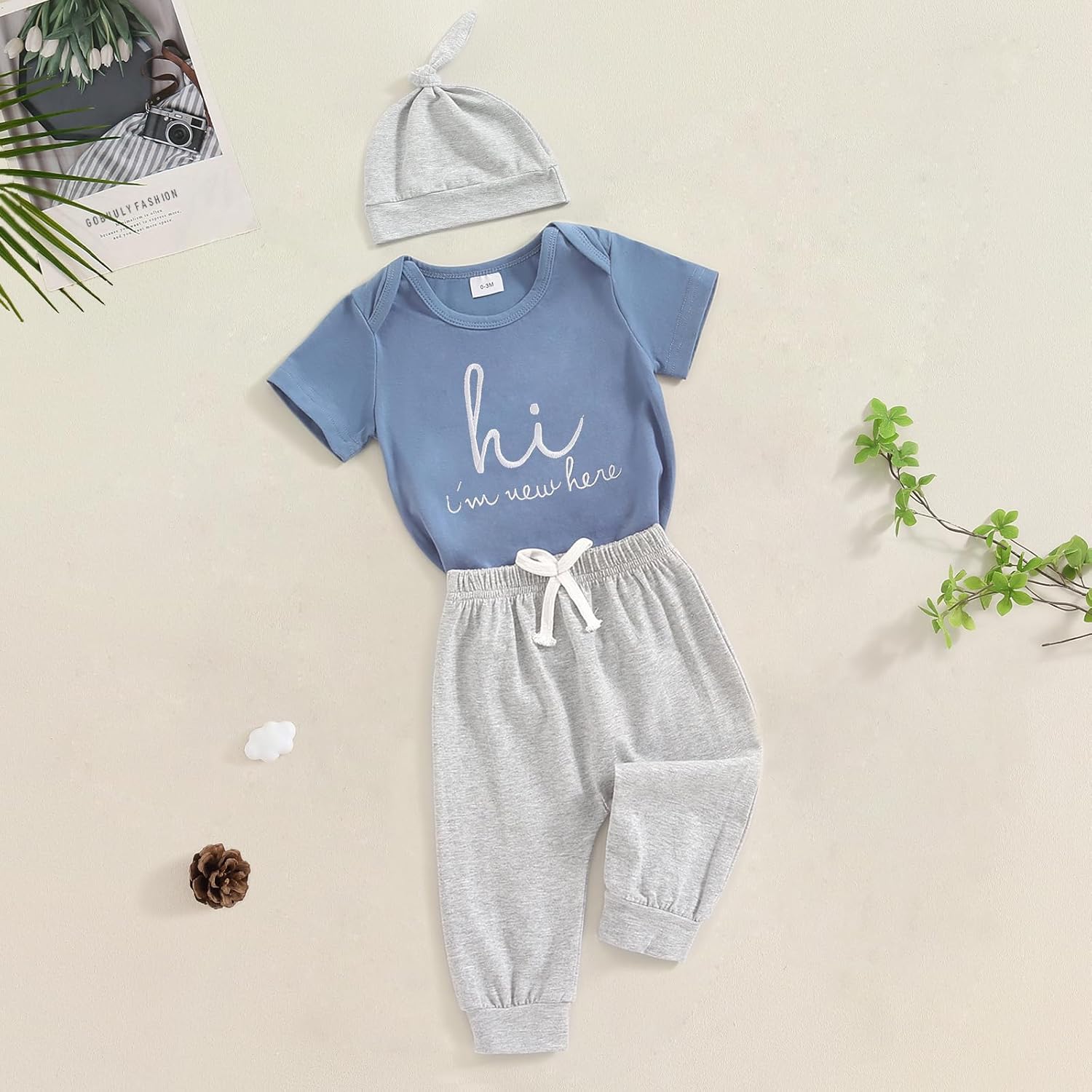 Newborn Baby Boy Clothes Hi I'm New Here Coming Home Outfit Letter Print Romper Pant Fall Winter Baby Boy's Clothing - Image 3