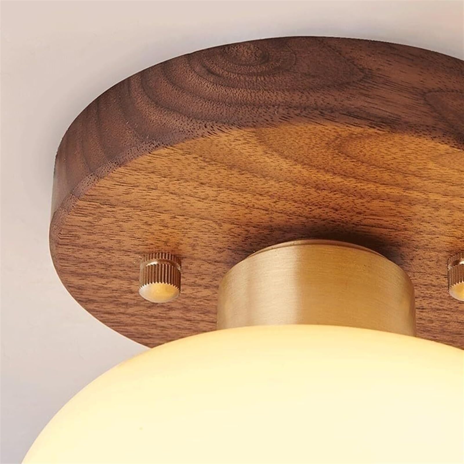 Nowoczesna półwpuszczana lampa sufitowa z orzecha włoskiego do przedpokoju - nordycka kreatywność z mlecznobiałym szkłem, retro lampa wisząca na wyspę kuchenną, sypialnię, korytarz i schody