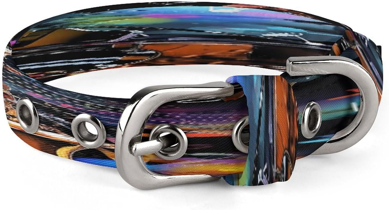 Saxophone and Piano Dog Collar Adjustable Pet Collar Stainless Steel D-Ring Collar Oxford Cloth Cat Collar Strap with Metal Buckle for Small Medium Dog