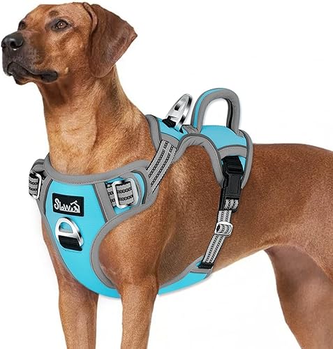 Miniatura 14 de SlowTon Arnés para perro sin tirones, arnés resistente sin estrangulamiento para mascotas, con 2 clips para la correa y mango vertical de fácil
