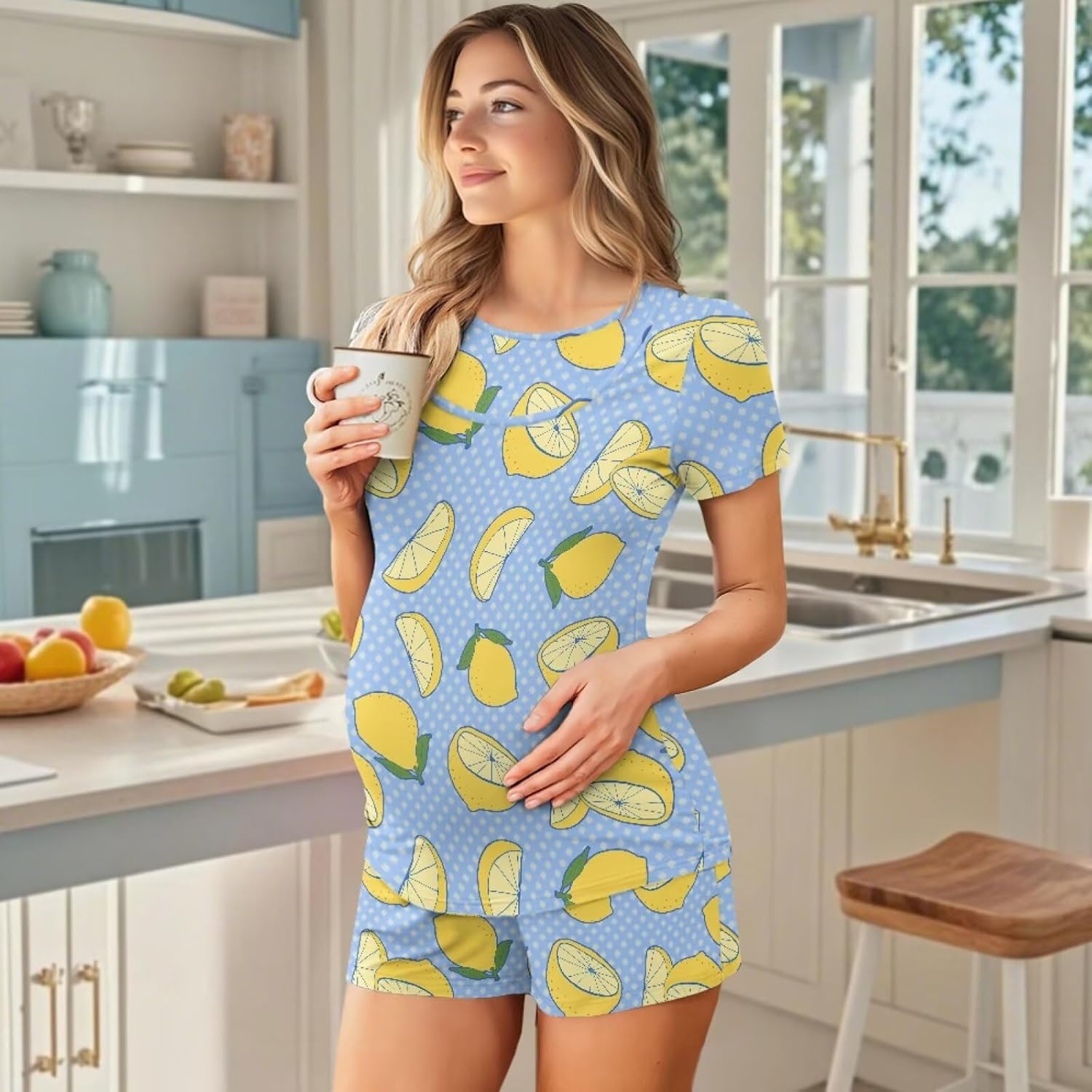 Xoenoiee 2 Pack Women's Nursing Pajamas Set Double Layer Maternity Pjs Postpartum Loungewear Breastfeeding Tops & Shorts