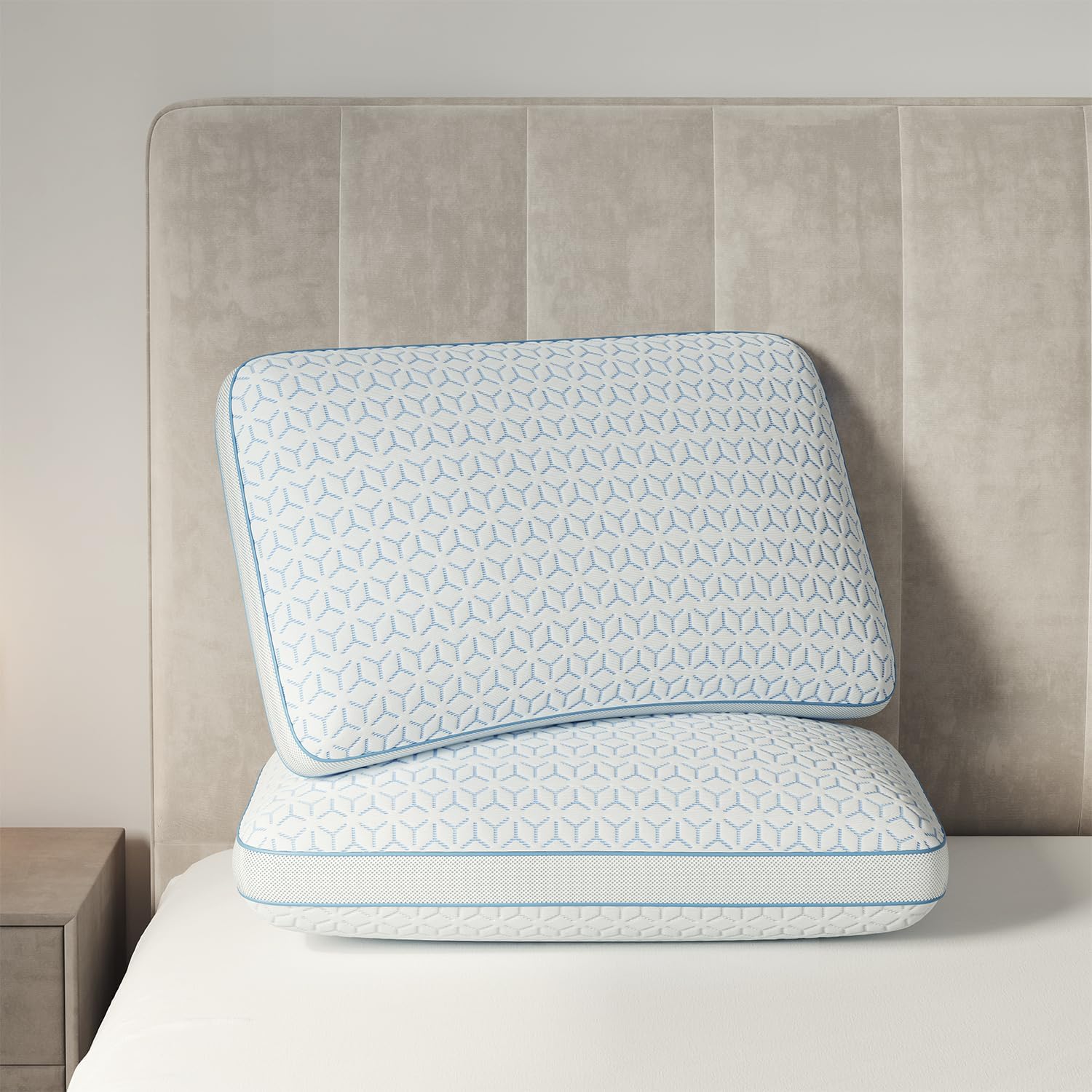 Sweetnight Cooling King Pillows, Memory Foam Pillows 2 Pack for Hot Sleepers, Cold Bed Pillows, Washable with Removable Ice Silky Cover 19"X35"