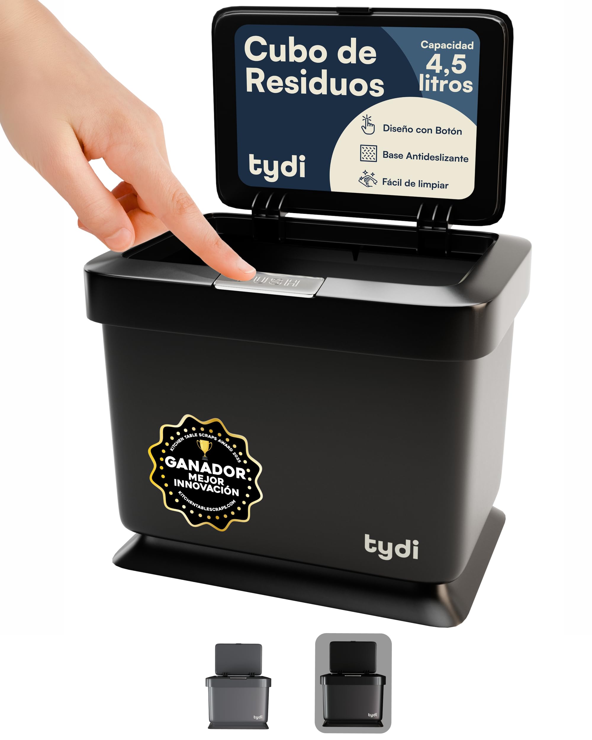 Cubo de basura orgánica 4,5L Tydi con tapa para cocina