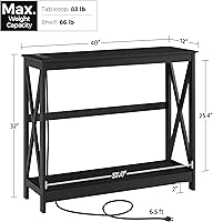 Vista 3 de Yaheetech Mesa consola con tomas de corriente y puertos USB, mesa de entrada con estantes de almacenamiento, mesa de sofá estrecha larga con diseño